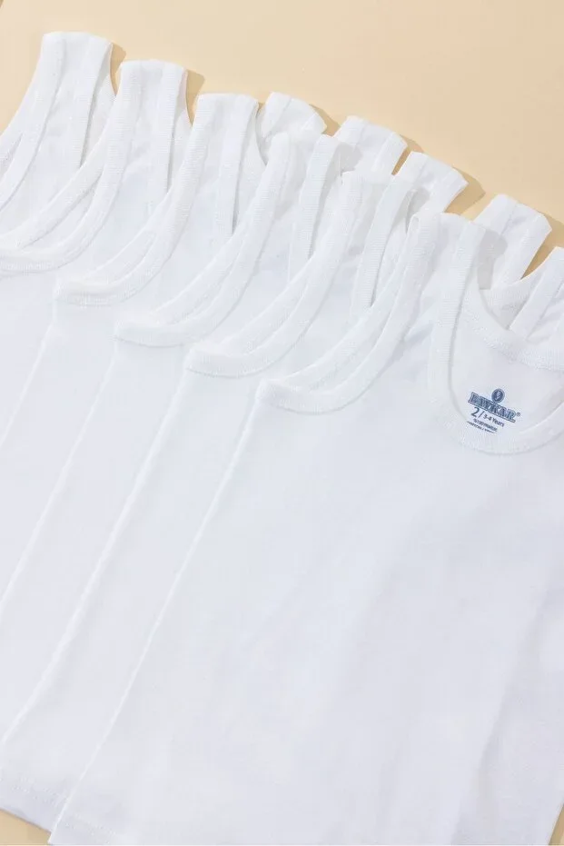 Boys' Oval Neck Organic Cotton Undershirt 6-Pack White
