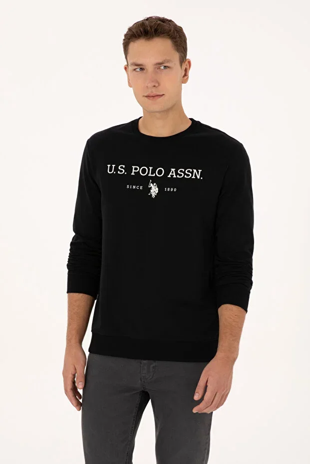 Men's Regular Fit Crew Neck Black Thin Basic Sweatshirt 50313743-VR046