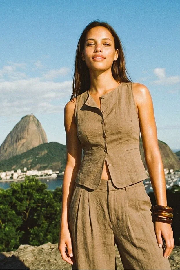 Sleeveless top with buttons