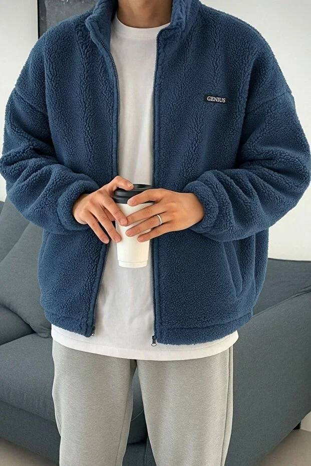 Oversize Plush Full Zip Sweatshirt Plush Fleece Lined Sherpa Fabric Sweatshirt