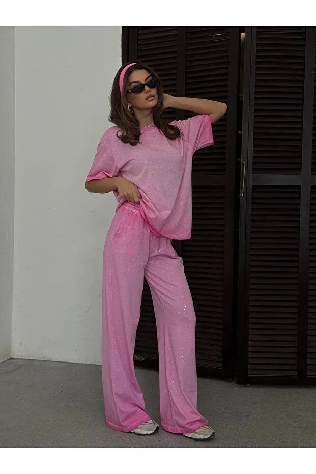 Women's Washed Stone Detailed Premium Tracksuit Set