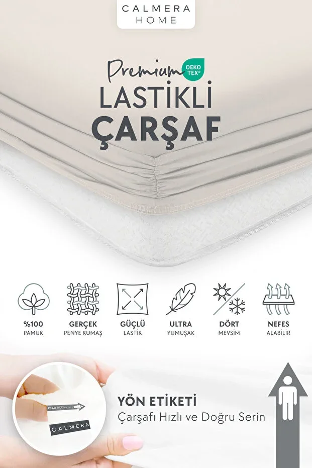 %100 Cotton Combed Elastic Fitted Sheet - Single | Double | King Size - Beige
