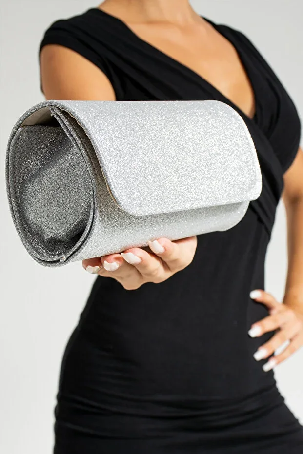Women's Glitter Silver Mini Wallet Evening Bag Shoulder Bag