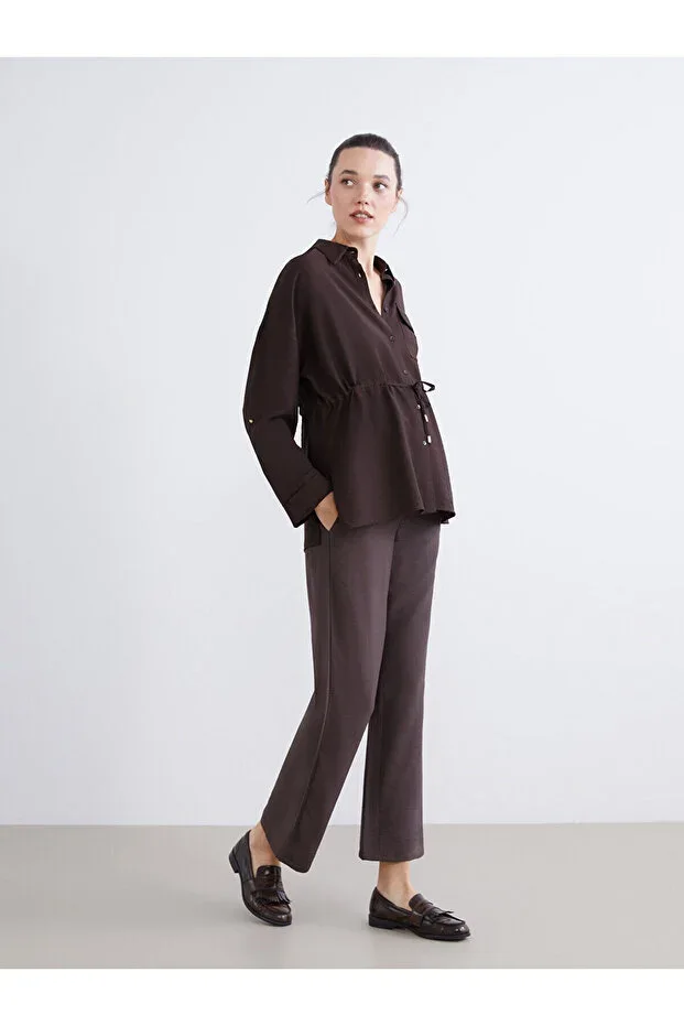 Brown Belly Panel Maternity Pants