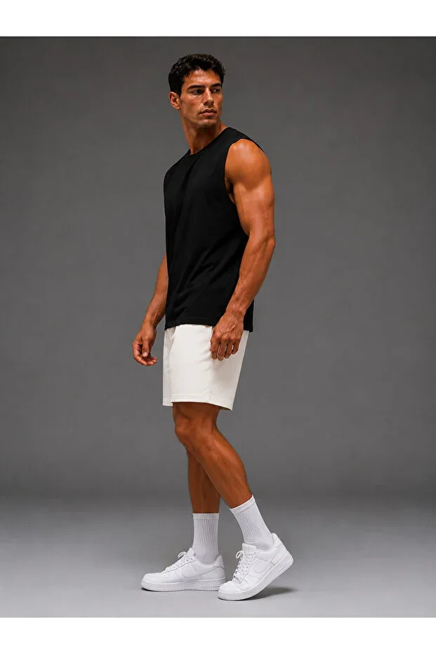 Men's Black Basic Sleeveless T-Shirt Regular Fit Crew Neck Stretchy Fabric Sport and Daily Use