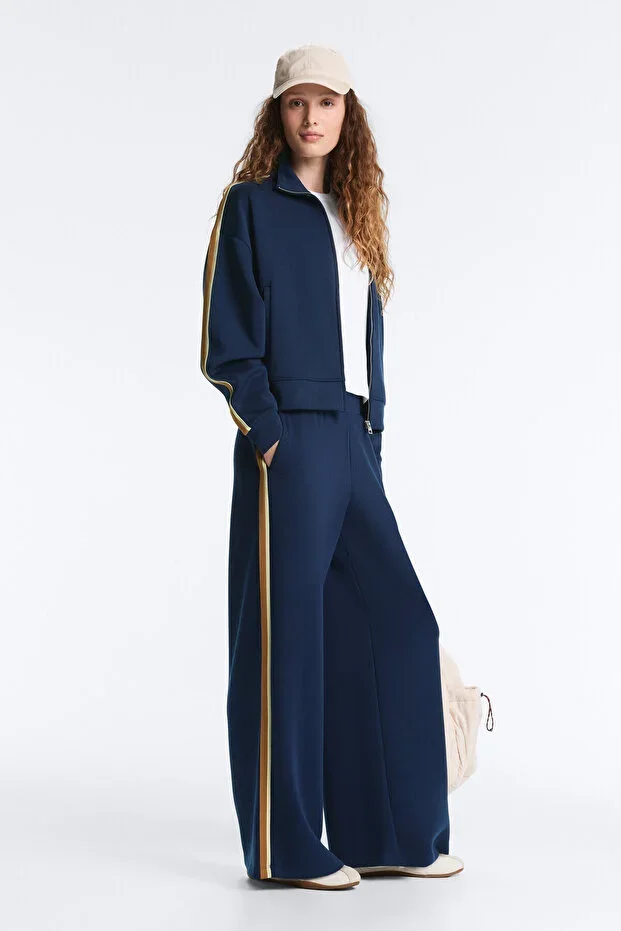Oysho Twill Straight Leg Trousers with Side Stripe