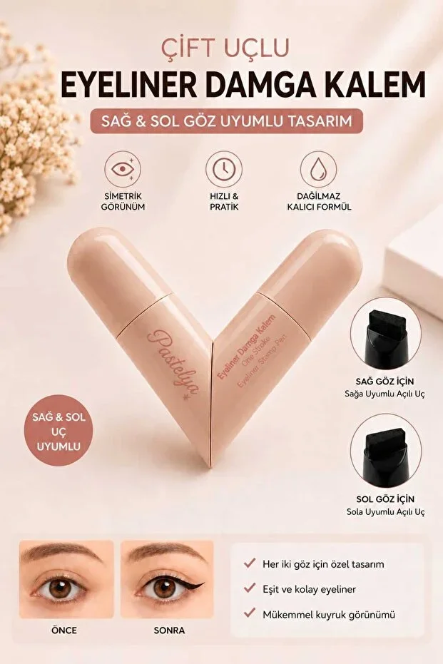 Pastelya BROWN -Waterproof Double-Sided Eyeliner Stamp Pen Compatible with Right and Left Eye