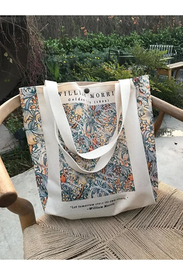 William Morris Canvas Bag Washable With Metal Snap Pocket