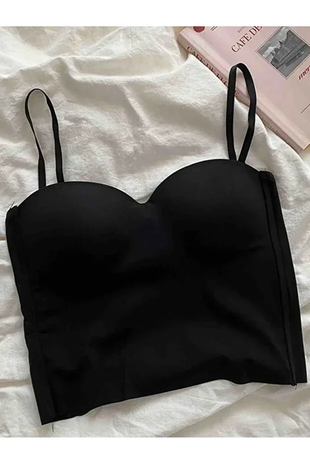 Gloplu Askılı Crop Bustier Bodysuit Bady Athletic