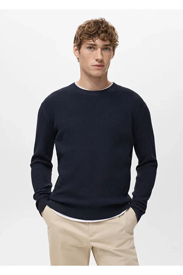 Fine knit ribbed cotton sweater