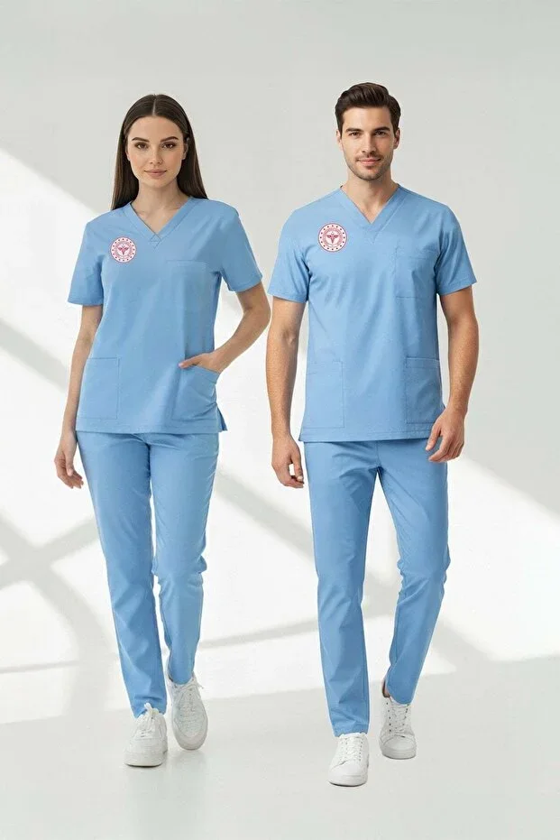 Doctor and Physician Uniform Scrubs Lycra Set Ministry of Health Compatible - Alaskan Blue