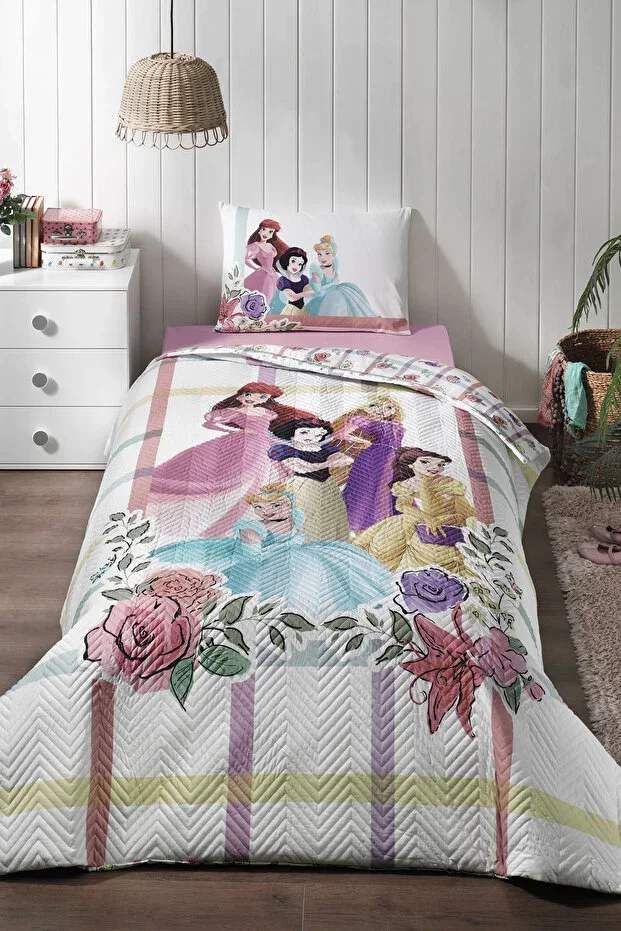 Princess Flowers Single Person Disney Licensed Elastic Fitted Sheet Quilted Children's Duvet Cover