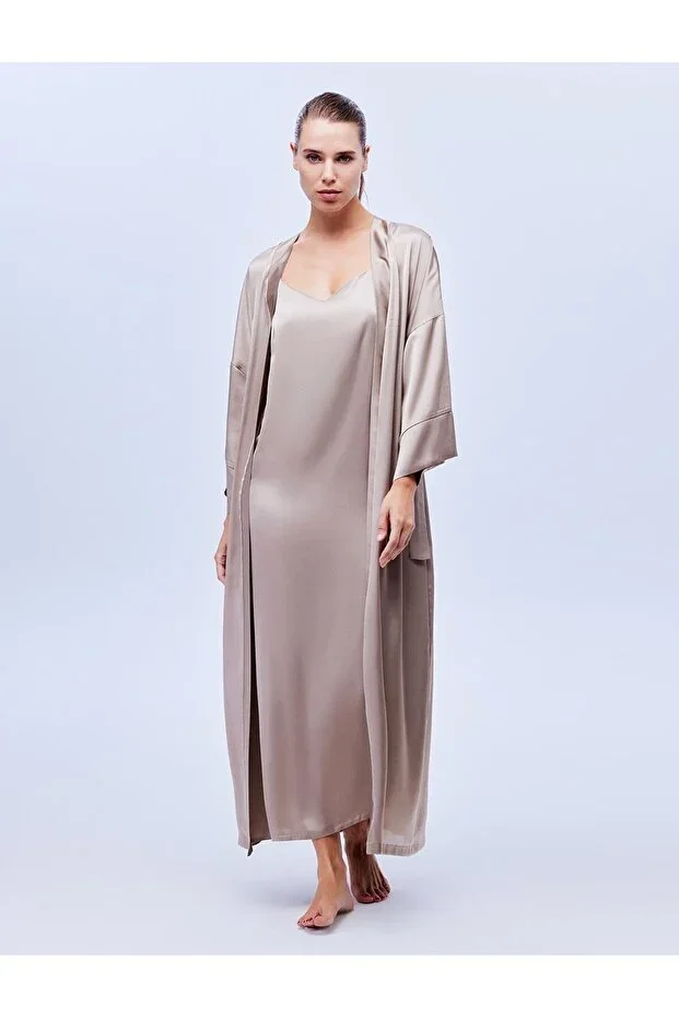 Satin Long Strap Nightgown Robe 2-Piece Set BM-1631 Vizon