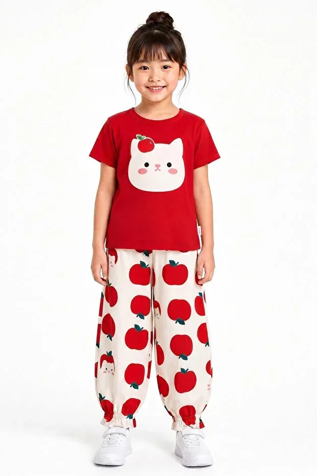 Girls Apple Print Cotton Set