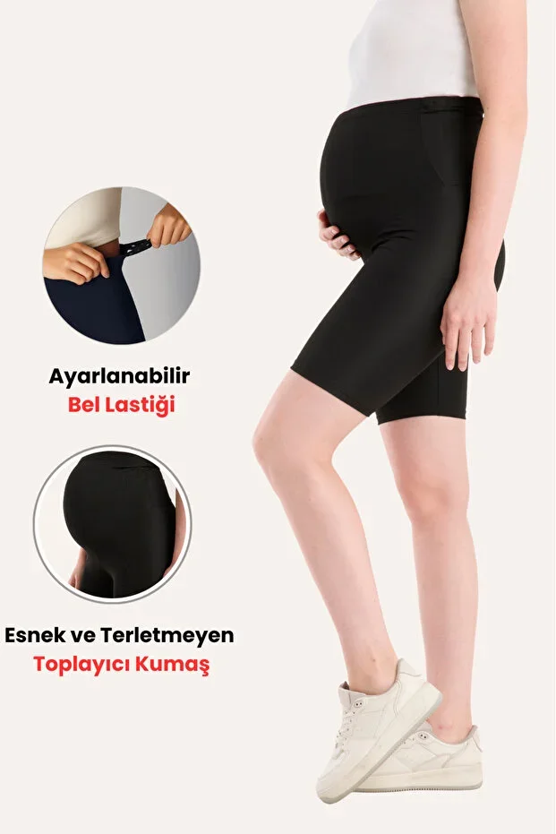 BANEGA Above Knee Biker Adjustable Shaping and Tightening High Waist Flexible Short Black Maternity Tights