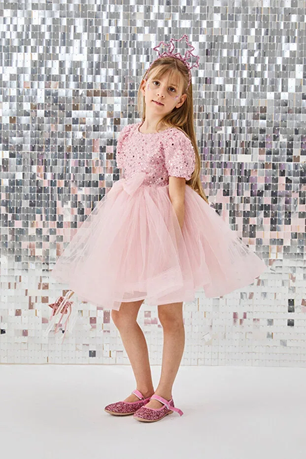 Powder Beaded Sequin Girl Dress - Gloria