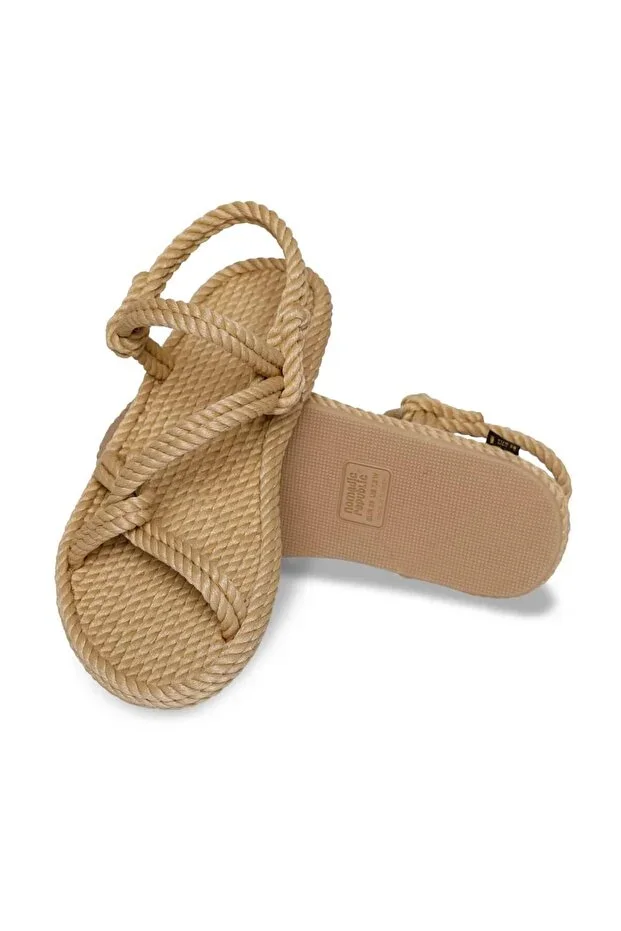 Mykonos Rubber Sole Women's Rope Sandal Beige