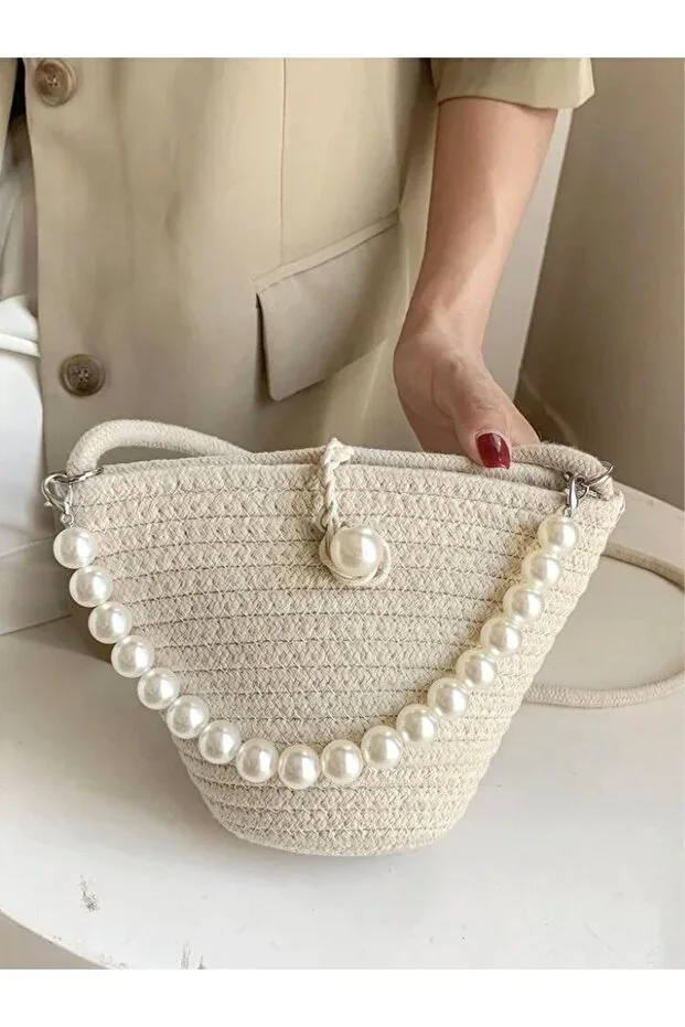 Women's Broken White Beaded Design Shoulder Bag