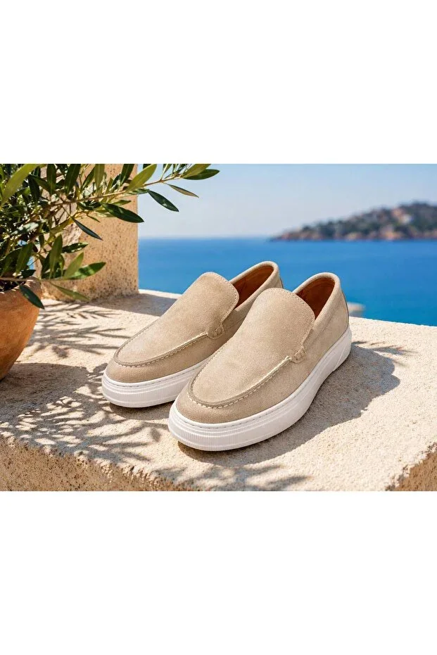 Nova Beige Suede Genuine Leather Eva Sole Daily Loafer