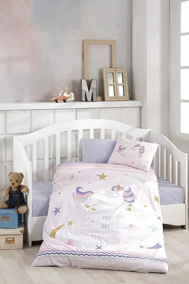Girls Purple Digital Print 3D Cotton Baby Duvet Cover Set