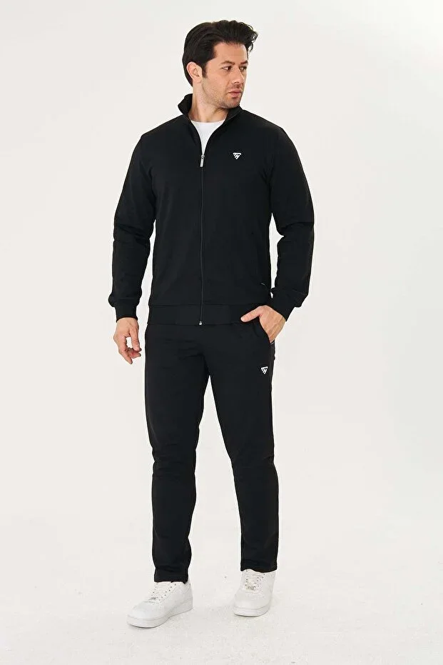 Men's Cotton Zippered Tracksuit Black 9522-S