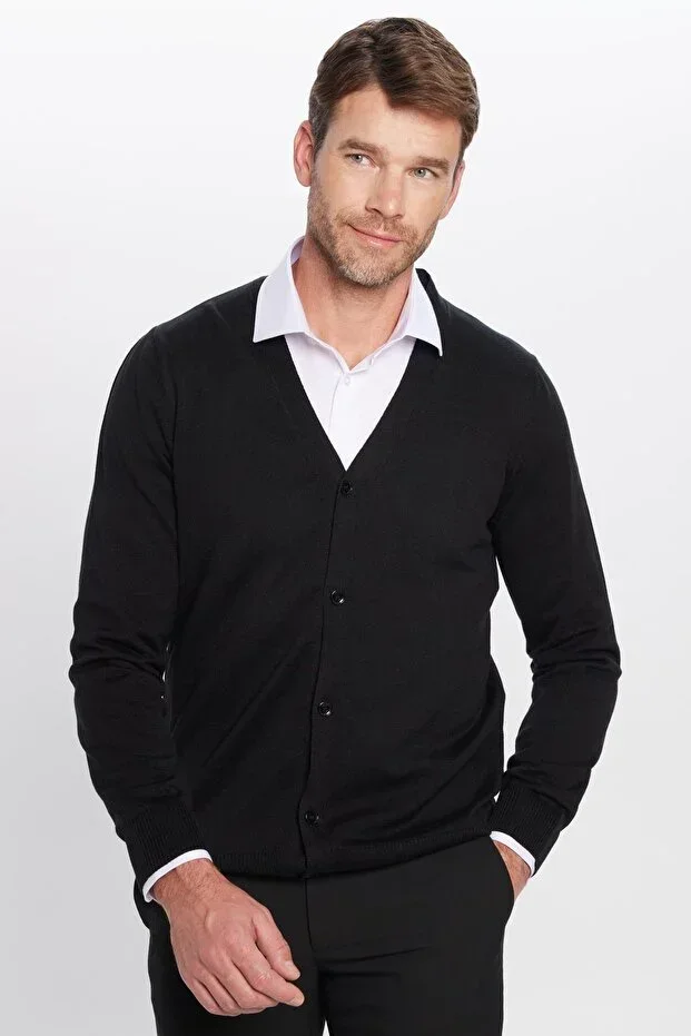 Men's Slim Fit Button-Down Plain Cotton Cardigan