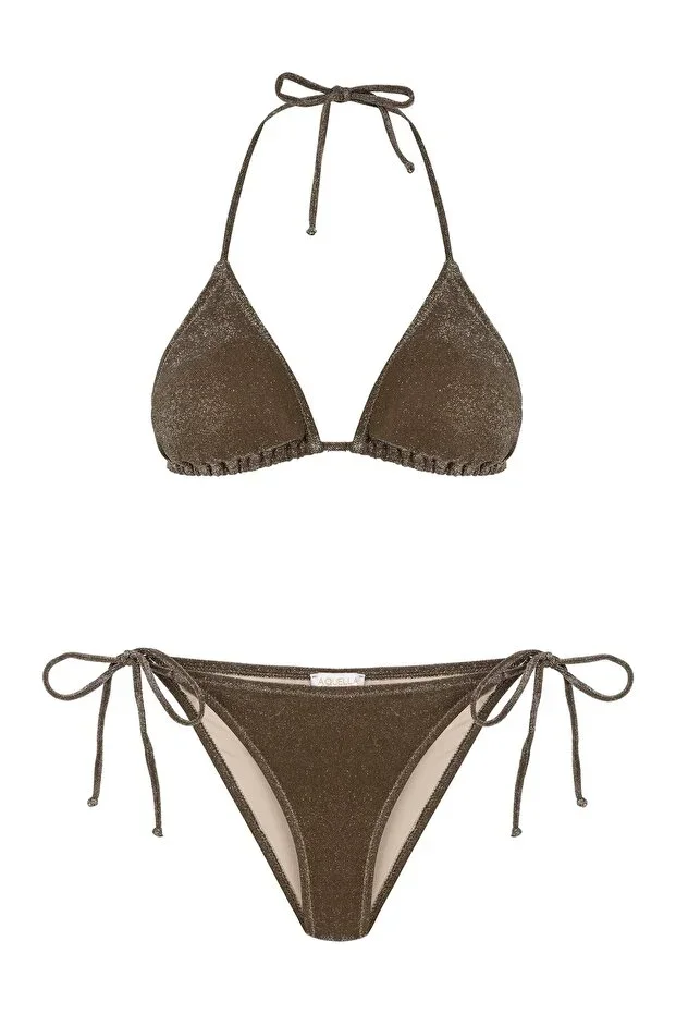 Simli Haki Triangle Bikini Set