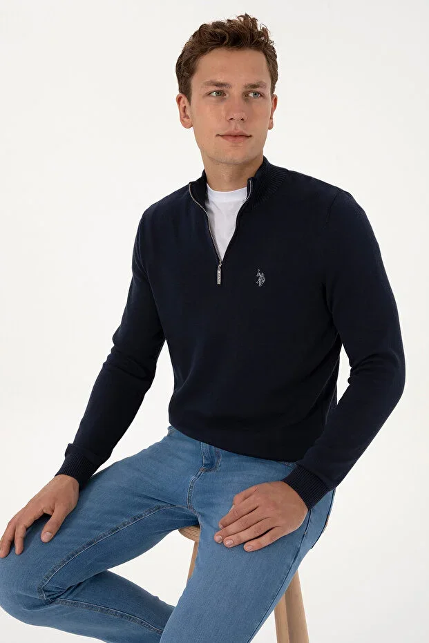 Men's Slim Fit Half-Zip Navy Basic Sweater 50313695-VR033