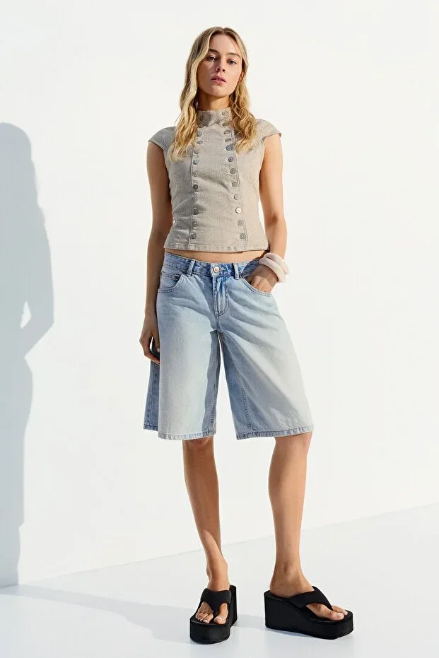Bershka Baggy fit denim bermuda shorts
