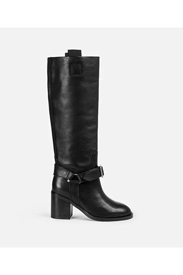 %100 Leather Metal Buckle Black Women's Boot IW6250035002