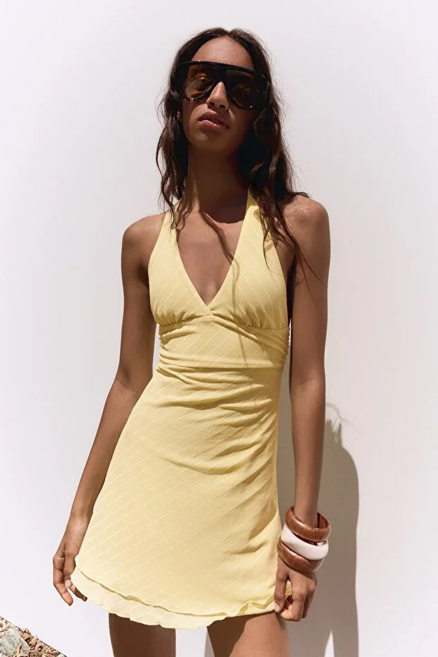 Bershka Striped halter mini dress
