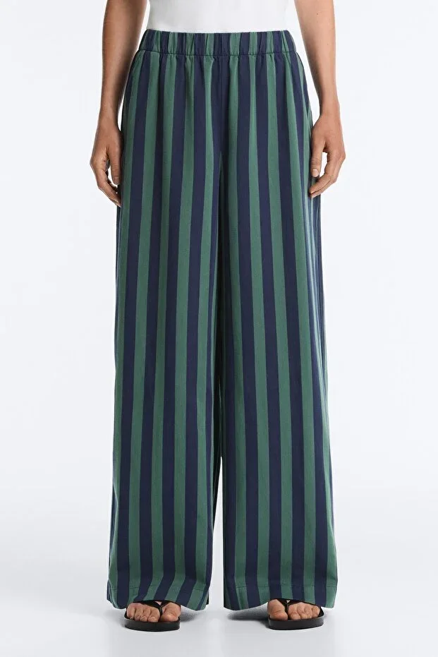Oysho Striped Cotton Blend Wide Leg Trousers