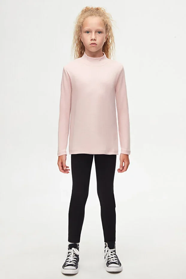 Powder Pink Girls' Half Fisherman Long Sleeve T-shirt