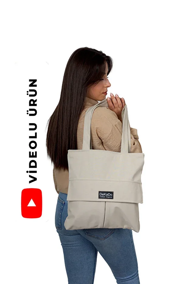 Women's Beige Zip-Up Handbag and Shoulder Bag Fabric Cloth Bag Custom Made Creation