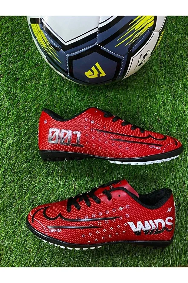 Children Teen Adult Men's Red Black Lace-up Turf Football Shoes