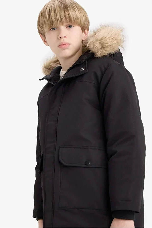 Parka Jacket Removable Faux Fur Collar Hooded Plush Lining Boys C8783A824WN