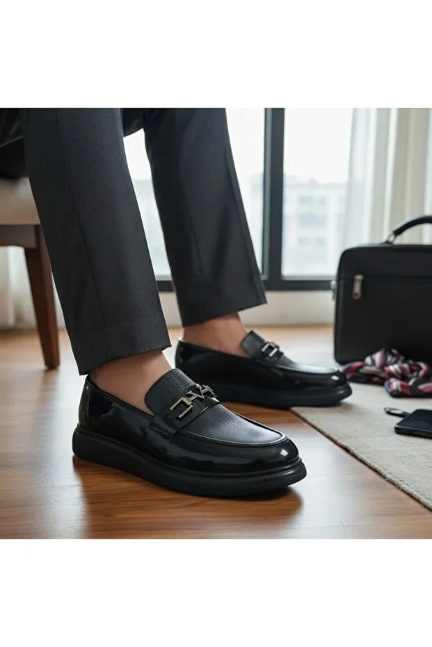 MEN'S PATENT LEATHER LOAFERS POLİ SOLE SUITABLE FOR GROOM AND SUIT CLASSIC SHOES