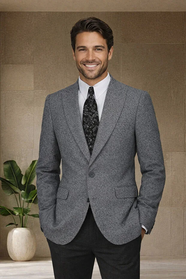 Grey Slim Fit Classic Men's Blazer Jacket