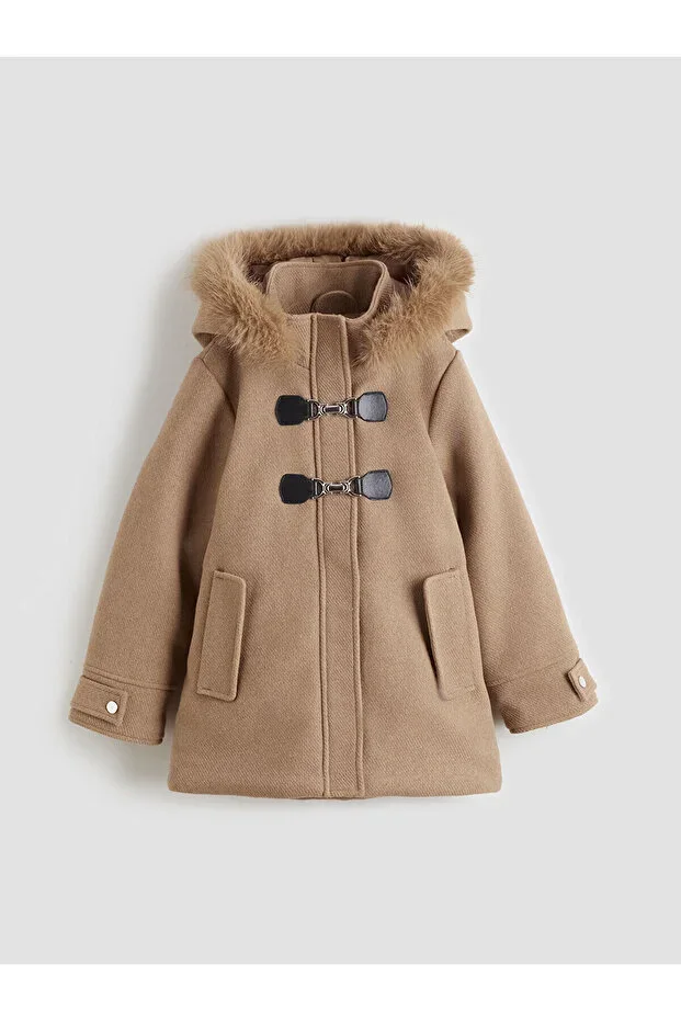 LCW Kids Beige Hooded Girl's Wool Coat