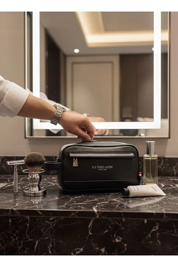 Pltrs26013 Black Men's Hand and Shaving Bag – Water Resistant, Stylish and Practical Design
