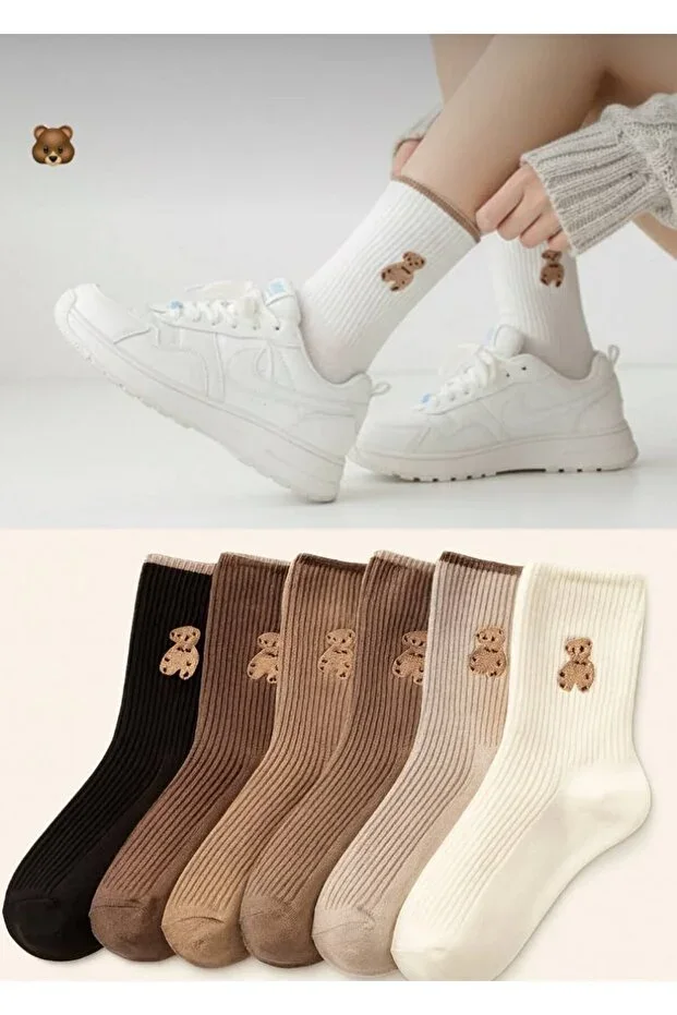 6 Pairs Bear Patterned Socks