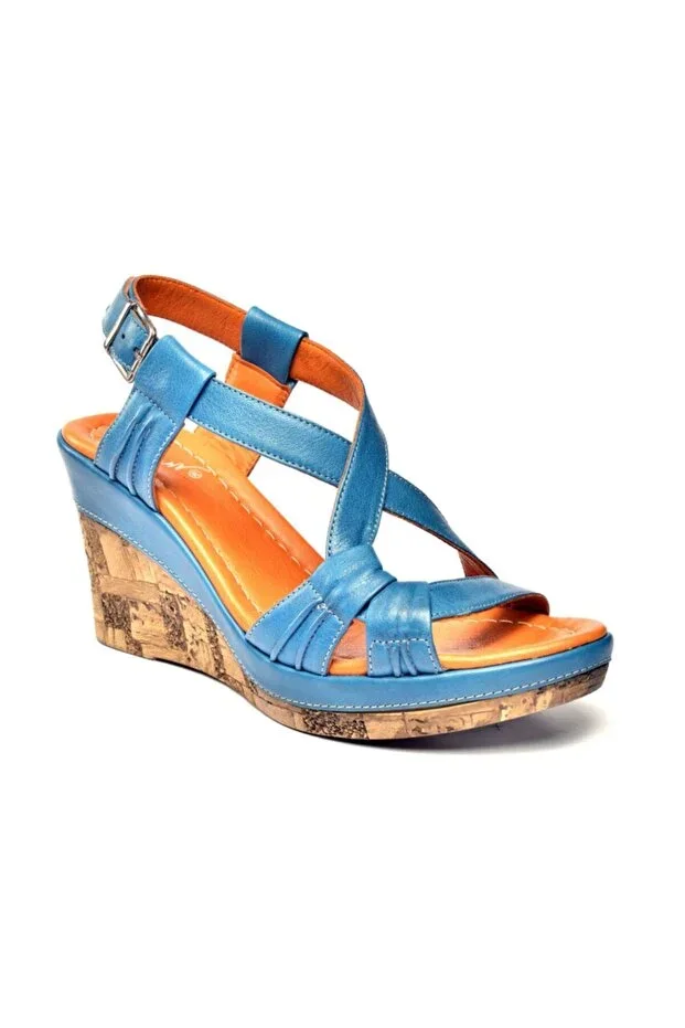 Loreana Plated Filling Genuine Leather Sandal Blue