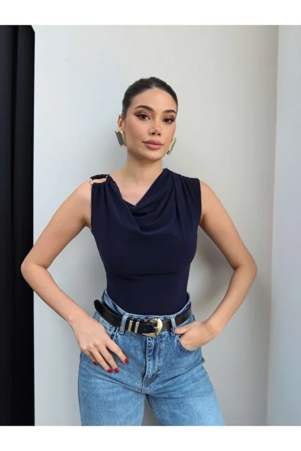 ESRAHELVACI Sleeveless Buckled Drapé Neck Blouse