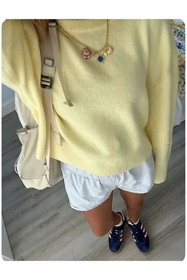 Lemon Yellow Crew Neck Oversize Knit Sweater