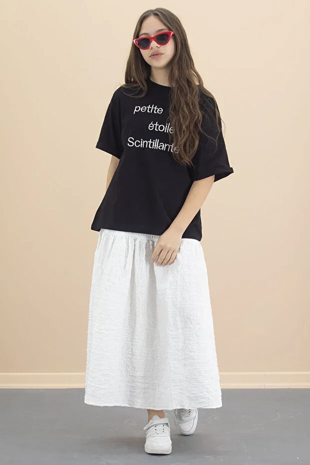 Black Girls Short Sleeve T-shirt Skirt Set 20550