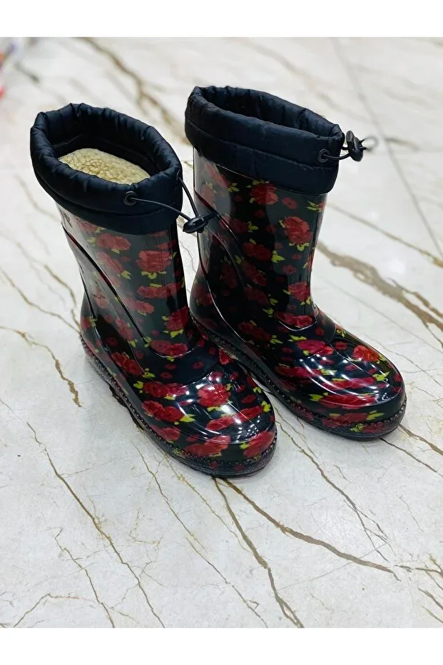 Girls' Floral Lined Fleece Daily Rain Boots