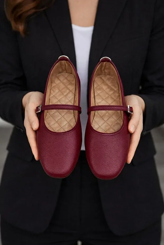 Women's Ballet Flats Bordeaux Banded Belted Lightweight Comfortable Chic Work Office Daily Shoes