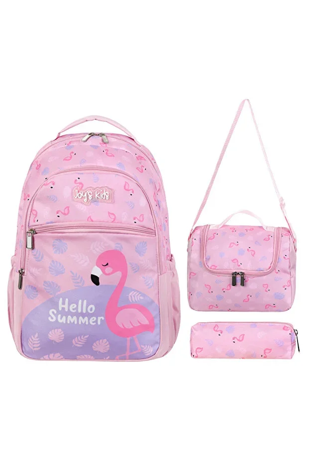 Licensed Flamingo Pattern Primary School Bag Lunch Bag And Pencil Case 3-Piece Set