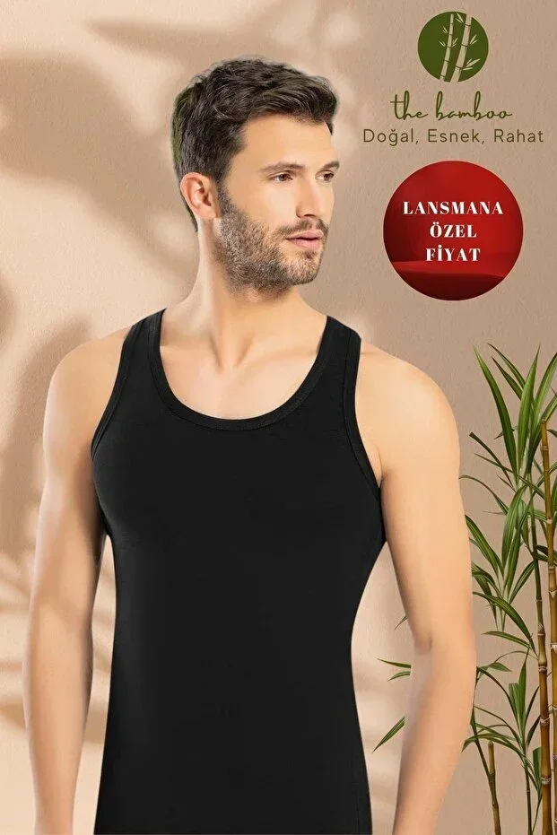 Weweus Black Men's Super Thin Natural Bamboo Luxury Sportsman Undershirt 1115
