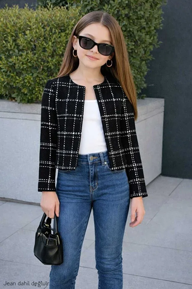 Girls' Sporty Chic Blazer Jacket New Season 2-9 Years Slim Fit
